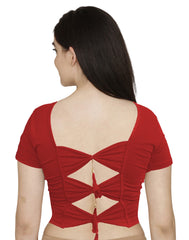 StylesIndia Women's Designer Cotton Lycra Blouse | Back Knot Cut-Out Tassel Design | Stretchable Crop Top for Sarees & Lehengas DNO:136