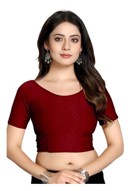 Stylesindia Women's Cotton Lycra Stretchable Crop Top | Half Sleeve Dry Fit Gym Shirt | Athletic Workout Tee | Yoga, Running, Fitness Sports Top | Versatile Sari Blouse