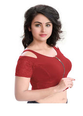 Stylesindia Women's Cool Shoulder Designer Blouse | Cotton Lycra Stretchable Zipper Crop Top | Ethnic & Party Wear DNo:113