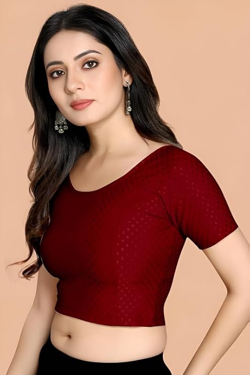 Stylesindia Women's Cotton Lycra Stretchable Crop Top | Half Sleeve Dry Fit Gym Shirt | Athletic Workout Tee | Yoga, Running, Fitness Sports Top | Versatile Sari Blouse