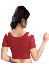 Stylesindia Women's Cool Shoulder Designer Blouse | Cotton Lycra Stretchable Zipper Crop Top | Ethnic & Party Wear DNo:113