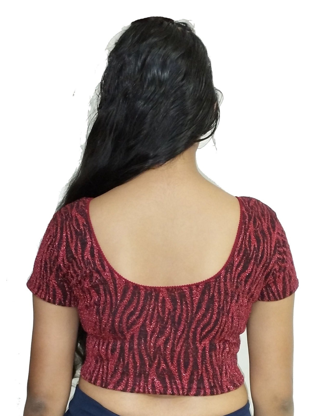 StylesIndia Women's Designer Metalic Lycra Blouse | Stretchable Short Sleeve Crop Top | Elegant Party & Ethnic Wear DNO:121