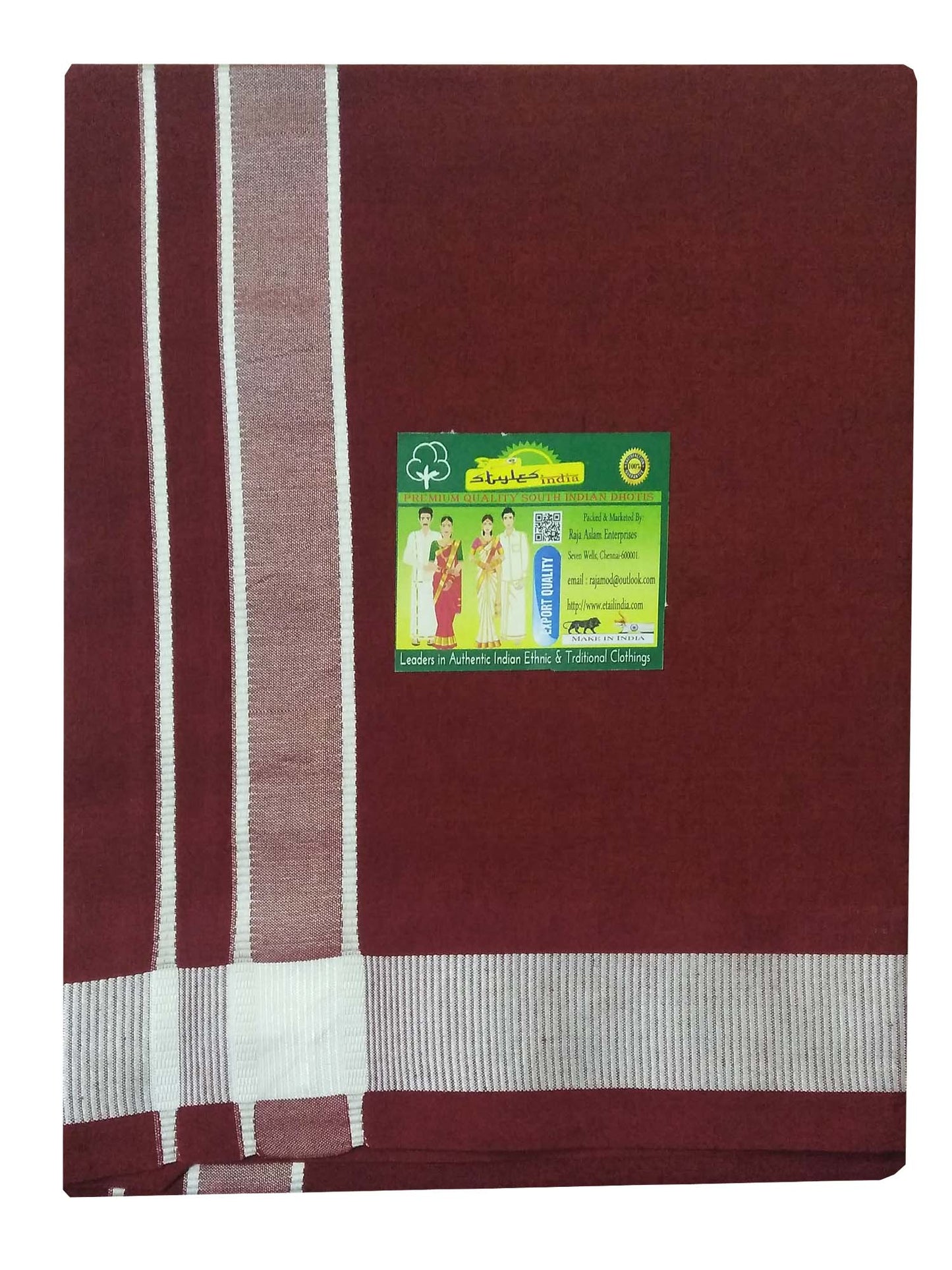 Stylesindia Men's Cotton Colored Dhoti with Fancy Border Kerala-style Veshti Mundu Kaili Lungi 2.0 Mtrs