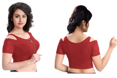 Stylesindia Women's Cool Shoulder Designer Blouse | Cotton Lycra Stretchable Zipper Crop Top | Ethnic & Party Wear DNo:113