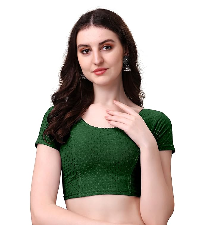 Stylesindia Women's Cotton Lycra Stretchable Crop Top | Half Sleeve Dry Fit Gym Shirt | Athletic Workout Tee | Yoga, Running, Fitness Sports Top | Versatile Sari Blouse