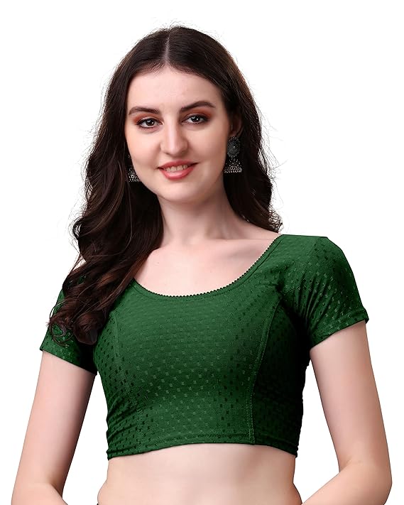 Stylesindia Women's Cotton Lycra Stretchable Crop Top | Half Sleeve Dry Fit Gym Shirt | Athletic Workout Tee | Yoga, Running, Fitness Sports Top | Versatile Sari Blouse