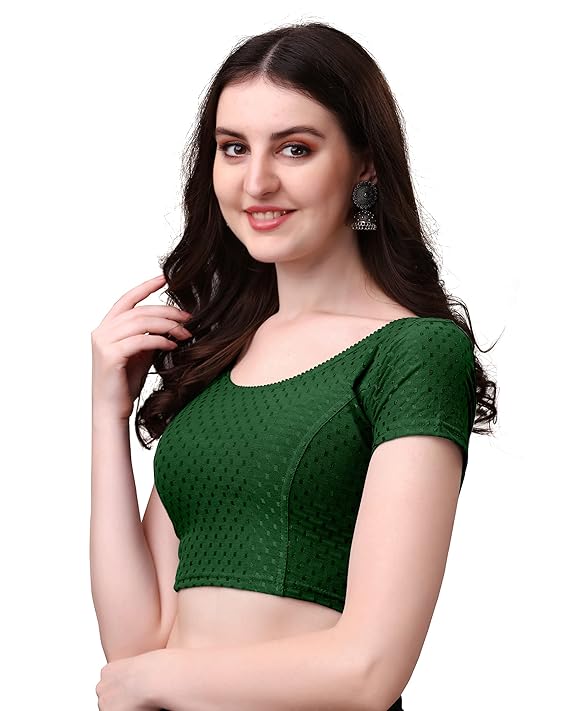 Stylesindia Women's Cotton Lycra Stretchable Crop Top | Half Sleeve Dry Fit Gym Shirt | Athletic Workout Tee | Yoga, Running, Fitness Sports Top | Versatile Sari Blouse