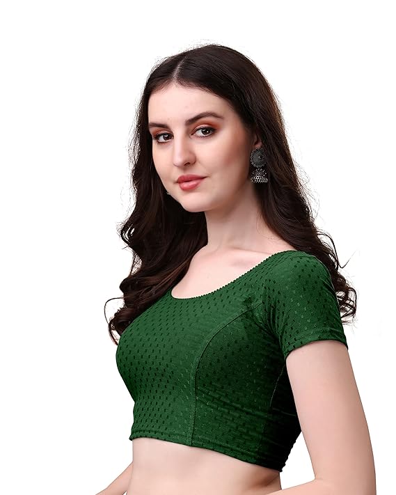 Stylesindia Women's Cotton Lycra Stretchable Crop Top | Half Sleeve Dry Fit Gym Shirt | Athletic Workout Tee | Yoga, Running, Fitness Sports Top | Versatile Sari Blouse