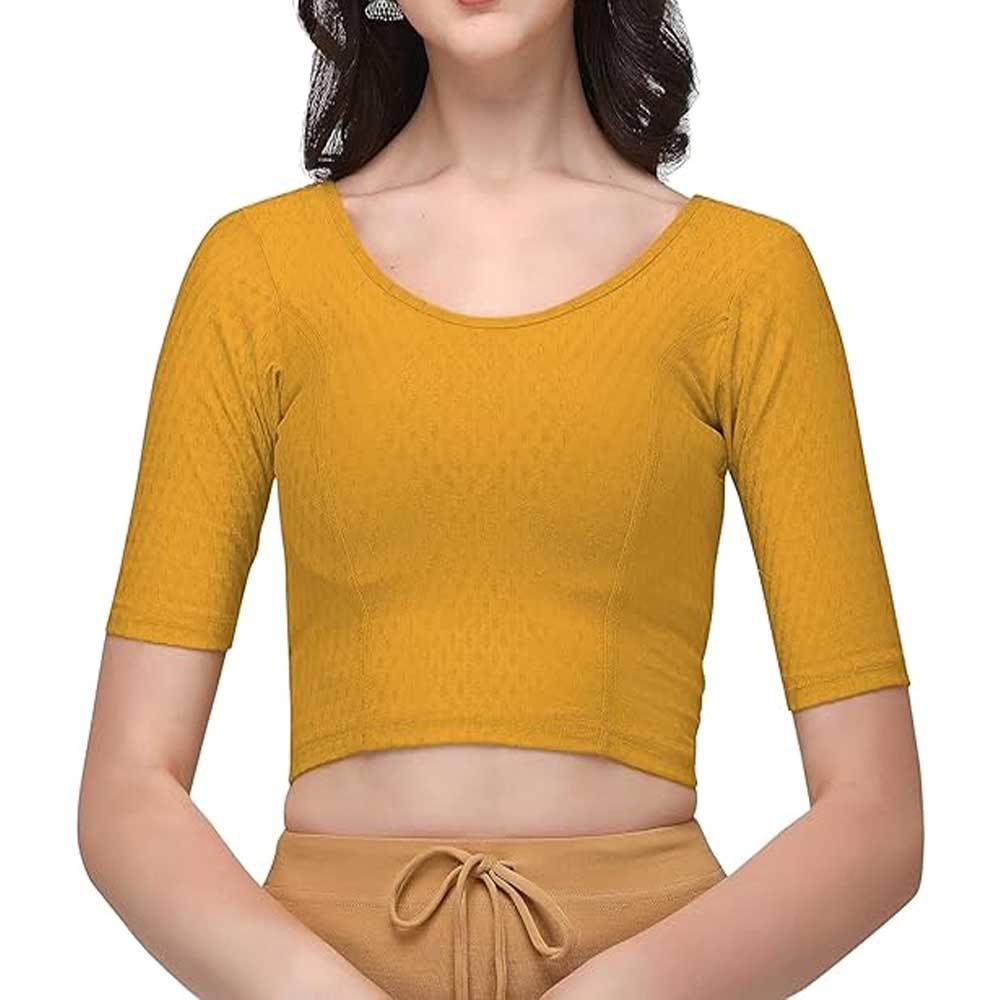 Stylesindia Women's Cotton Lycra Stretchable Crop Top | Half Sleeve Dry Fit Gym Shirt | Athletic Workout Tee | Yoga, Running, Fitness Sports Top | Versatile Sari Blouse