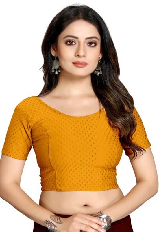 Stylesindia Women's Cotton Lycra Stretchable Crop Top | Half Sleeve Dry Fit Gym Shirt | Athletic Workout Tee | Yoga, Running, Fitness Sports Top | Versatile Sari Blouse
