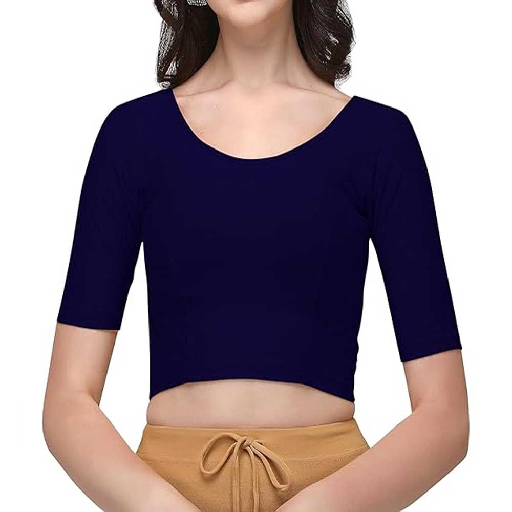 Stylesindia Women's Cotton Lycra Stretchable Crop Top | Half Sleeve Dry Fit Gym Shirt | Athletic Workout Tee | Yoga, Running, Fitness Sports Top | Versatile Sari Blouse