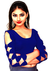 Stylesindia Women's Designer Cut-Out Sleeve Blouse | Stretchable Cotton Lycra Crop Top | Trendy Party & Ethnic Wear DNo:109