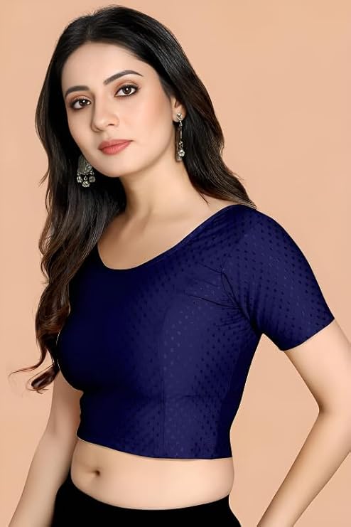 Stylesindia Women's Cotton Lycra Stretchable Crop Top | Half Sleeve Dry Fit Gym Shirt | Athletic Workout Tee | Yoga, Running, Fitness Sports Top | Versatile Sari Blouse