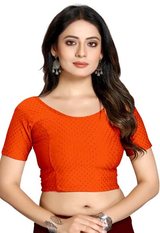 Stylesindia Women's Cotton Lycra Stretchable Crop Top | Half Sleeve Dry Fit Gym Shirt | Athletic Workout Tee | Yoga, Running, Fitness Sports Top | Versatile Sari Blouse