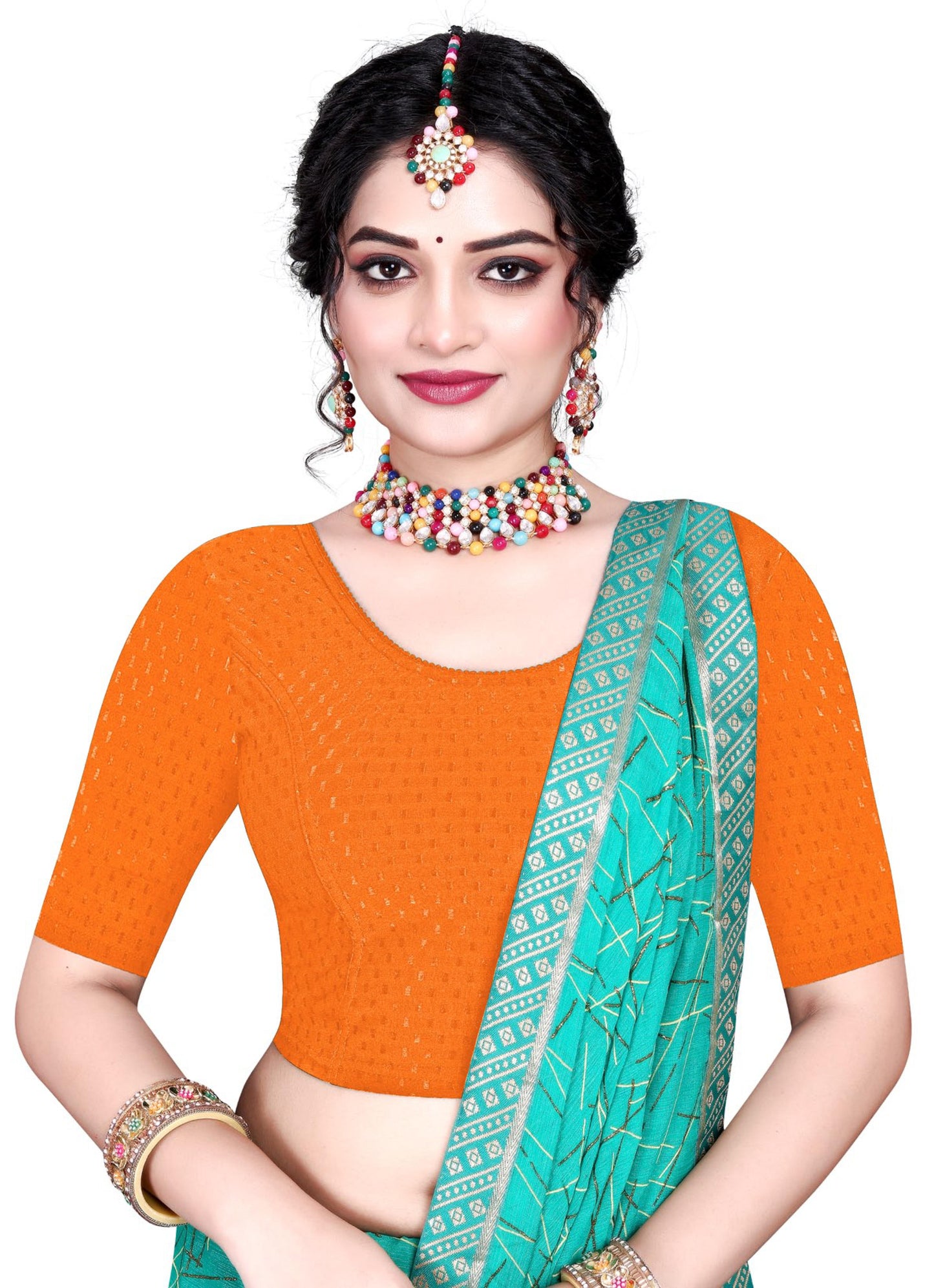 Stylesindia Women's Cotton Lycra Stretchable Crop Top | Half Sleeve Dry Fit Gym Shirt | Athletic Workout Tee | Yoga, Running, Fitness Sports Top | Versatile Sari Blouse