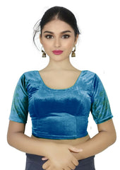 StylesIndia Women's Stretchable Velvet Blouse with Stone Work Embellishments | Deep U-Back Designer Saree Blouse | Festive & Party Wear DNO:555