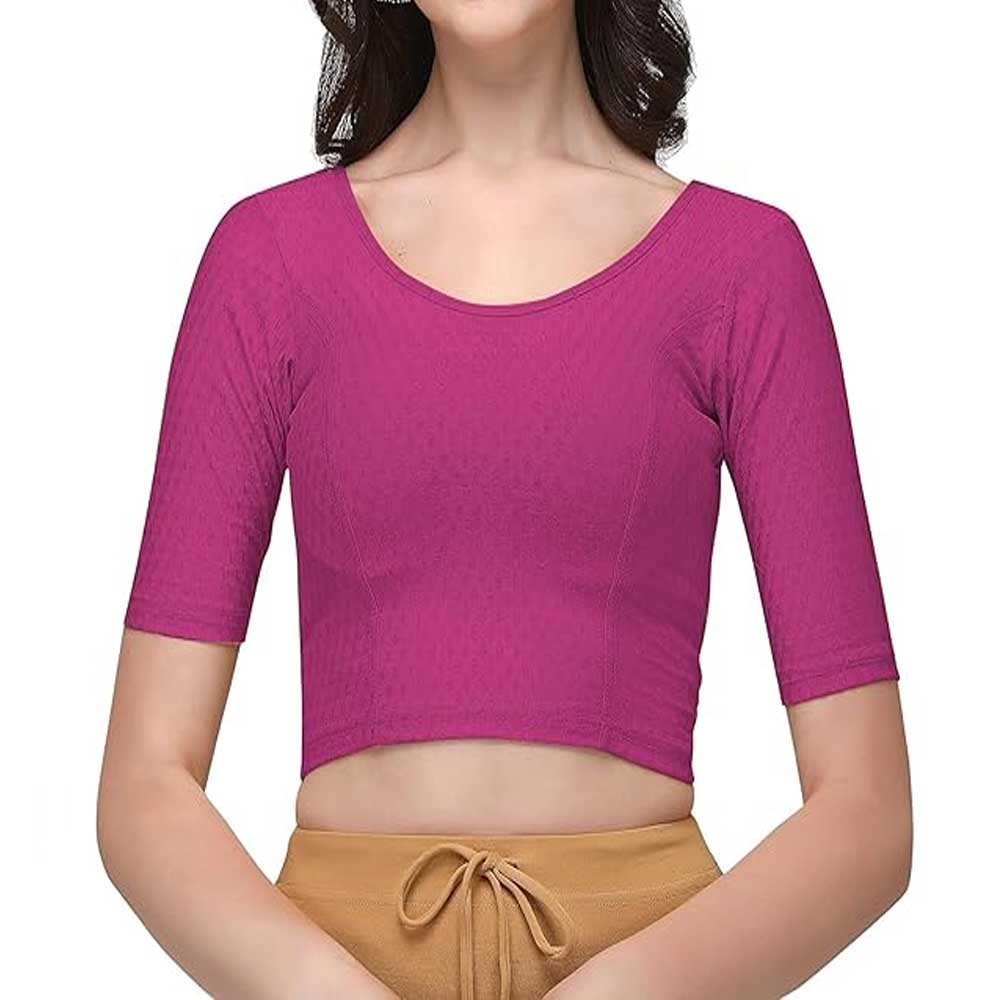 Stylesindia Women's Cotton Lycra Stretchable Crop Top | Half Sleeve Dry Fit Gym Shirt | Athletic Workout Tee | Yoga, Running, Fitness Sports Top | Versatile Sari Blouse