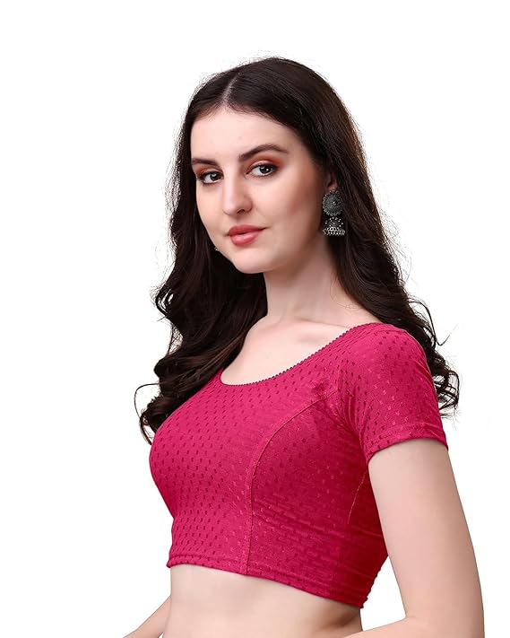 Stylesindia Women's Cotton Lycra Stretchable Crop Top | Half Sleeve Dry Fit Gym Shirt | Athletic Workout Tee | Yoga, Running, Fitness Sports Top | Versatile Sari Blouse