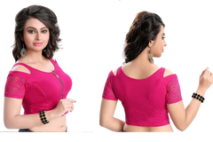 Stylesindia Women's Cool Shoulder Designer Blouse | Cotton Lycra Stretchable Zipper Crop Top | Ethnic & Party Wear DNo:113