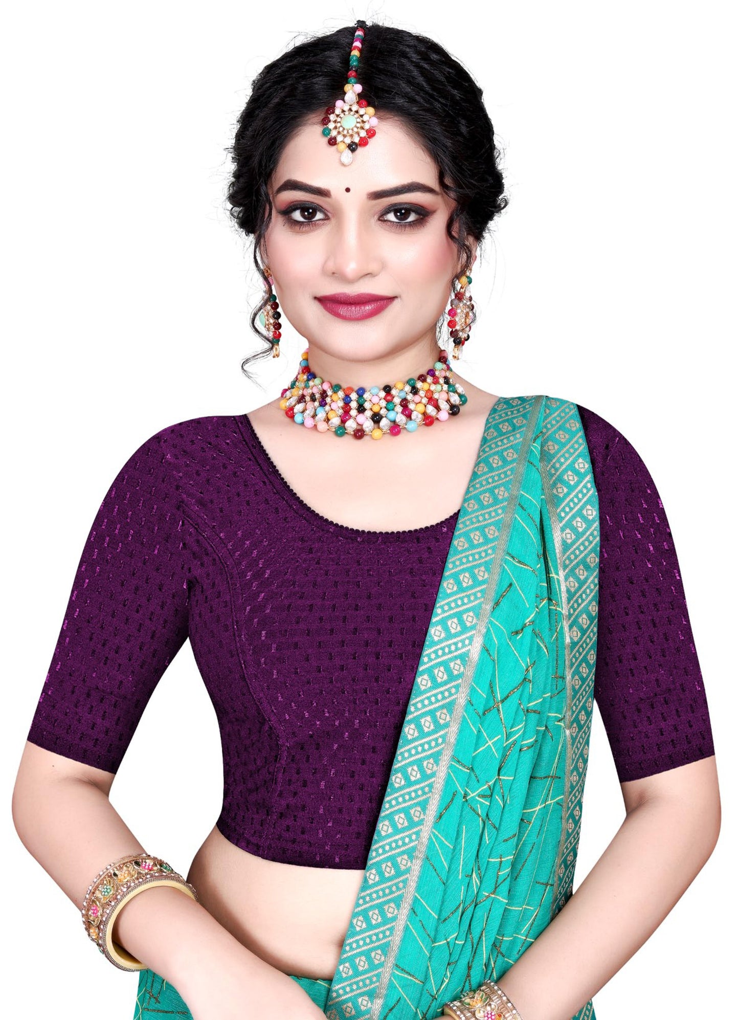 Stylesindia Women's Cotton Lycra Stretchable Crop Top | Half Sleeve Dry Fit Gym Shirt | Athletic Workout Tee | Yoga, Running, Fitness Sports Top | Versatile Sari Blouse