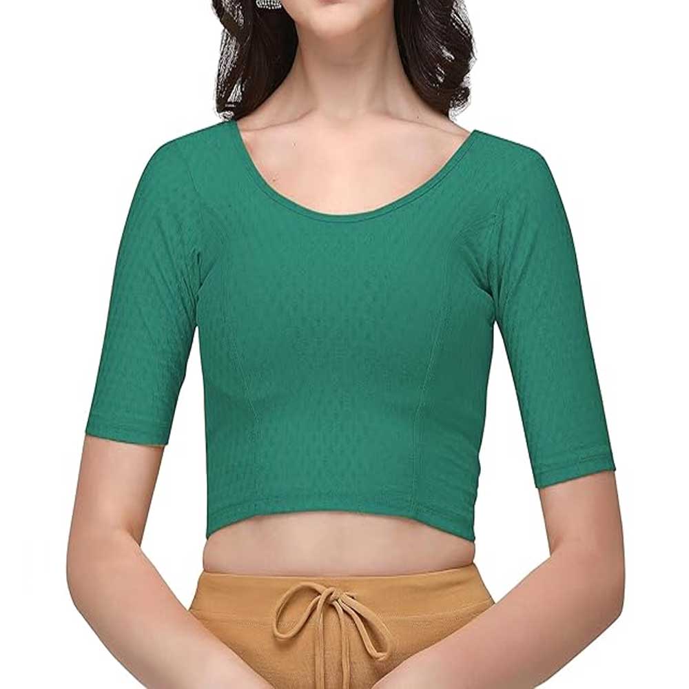 Stylesindia Women's Cotton Lycra Stretchable Crop Top | Half Sleeve Dry Fit Gym Shirt | Athletic Workout Tee | Yoga, Running, Fitness Sports Top | Versatile Sari Blouse