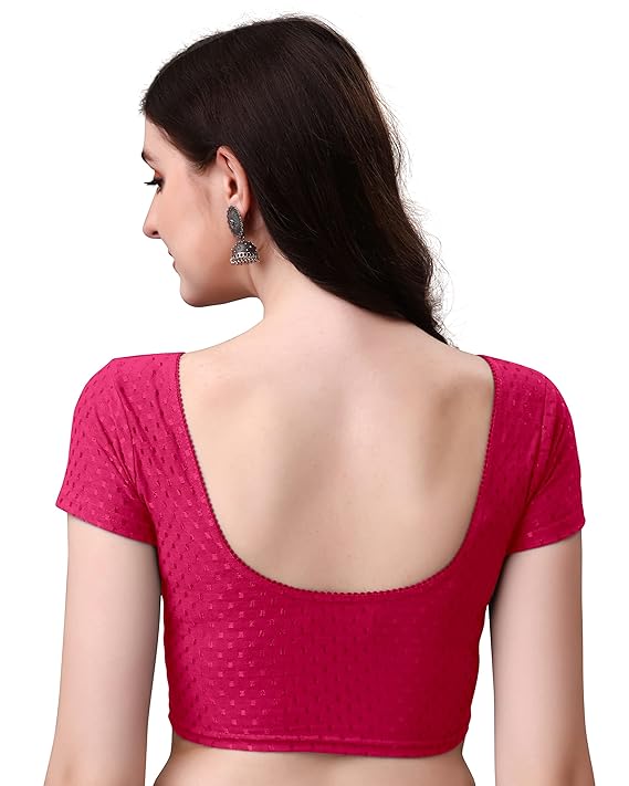 Stylesindia Women's Cotton Lycra Stretchable Crop Top | Half Sleeve Dry Fit Gym Shirt | Athletic Workout Tee | Yoga, Running, Fitness Sports Top | Versatile Sari Blouse