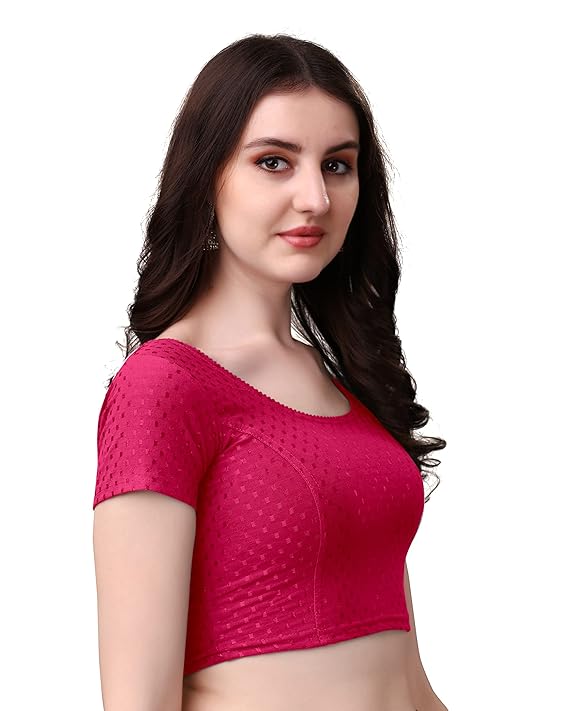 Stylesindia Women's Cotton Lycra Stretchable Crop Top | Half Sleeve Dry Fit Gym Shirt | Athletic Workout Tee | Yoga, Running, Fitness Sports Top | Versatile Sari Blouse