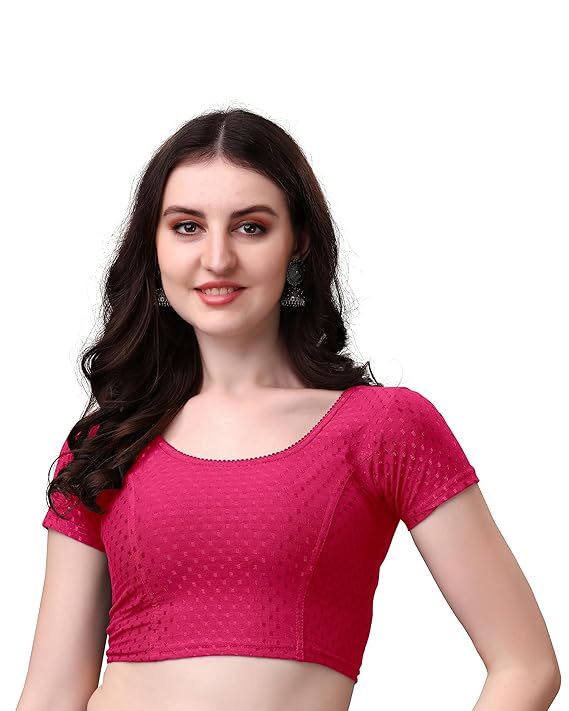 Stylesindia Women's Cotton Lycra Stretchable Crop Top | Half Sleeve Dry Fit Gym Shirt | Athletic Workout Tee | Yoga, Running, Fitness Sports Top | Versatile Sari Blouse
