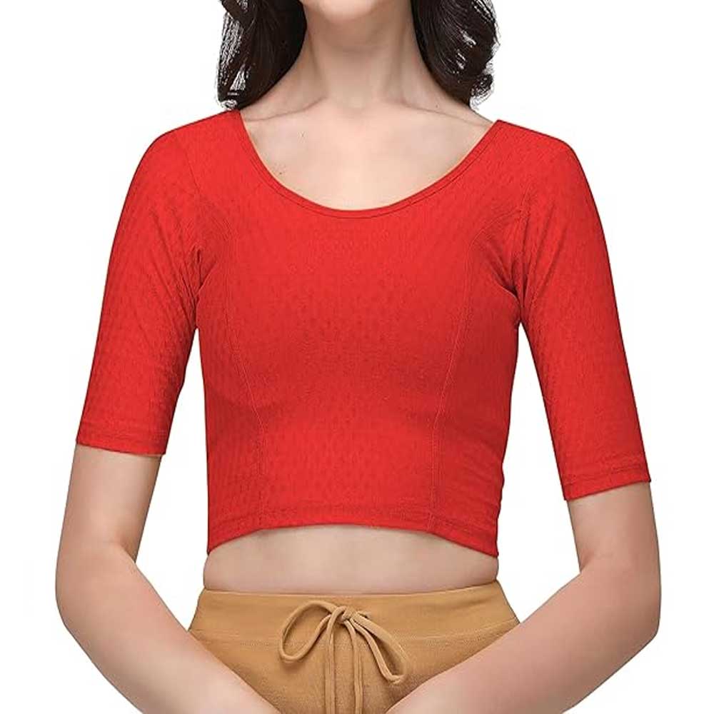 Stylesindia Women's Cotton Lycra Stretchable Crop Top | Half Sleeve Dry Fit Gym Shirt | Athletic Workout Tee | Yoga, Running, Fitness Sports Top | Versatile Sari Blouse