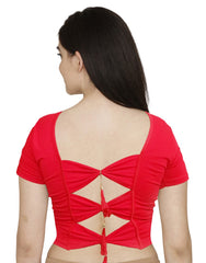 StylesIndia Women's Designer Cotton Lycra Blouse | Back Knot Cut-Out Tassel Design | Stretchable Crop Top for Sarees & Lehengas DNO:136