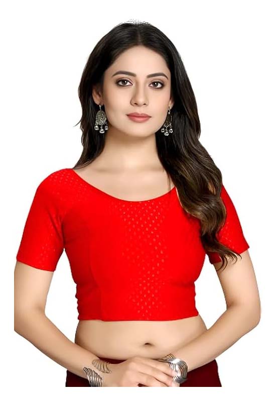 Stylesindia Women's Cotton Lycra Stretchable Crop Top | Half Sleeve Dry Fit Gym Shirt | Athletic Workout Tee | Yoga, Running, Fitness Sports Top | Versatile Sari Blouse