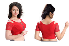 Stylesindia Women's Cool Shoulder Designer Blouse | Cotton Lycra Stretchable Zipper Crop Top | Ethnic & Party Wear DNo:113