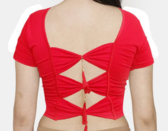 StylesIndia Women's Designer Cotton Lycra Blouse | Back Knot Cut-Out Tassel Design | Stretchable Crop Top for Sarees & Lehengas DNO:136