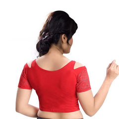 Stylesindia Women's Cool Shoulder Designer Blouse | Cotton Lycra Stretchable Zipper Crop Top | Ethnic & Party Wear DNo:113