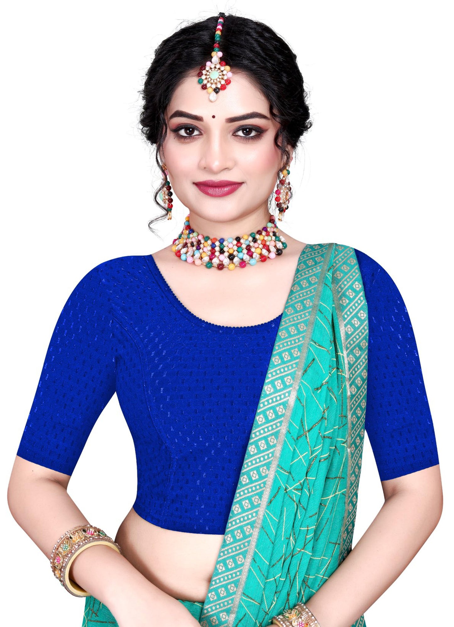 Stylesindia Women's Cotton Lycra Stretchable Crop Top | Half Sleeve Dry Fit Gym Shirt | Athletic Workout Tee | Yoga, Running, Fitness Sports Top | Versatile Sari Blouse