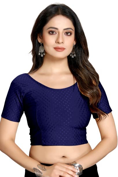 Stylesindia Women's Cotton Lycra Stretchable Crop Top | Half Sleeve Dry Fit Gym Shirt | Athletic Workout Tee | Yoga, Running, Fitness Sports Top | Versatile Sari Blouse