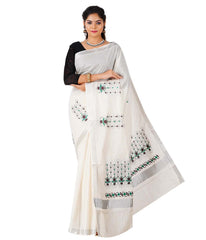 Stylesindia Cotton Kerala Kasavu Saree with Zari Embroidery & Blouse | Traditional Kuthampully Saree for Onam, Diwali, Pongal