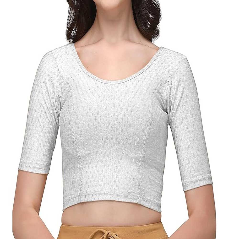 Stylesindia Women's Cotton Lycra Stretchable Crop Top | Half Sleeve Dry Fit Gym Shirt | Athletic Workout Tee | Yoga, Running, Fitness Sports Top | Versatile Sari Blouse