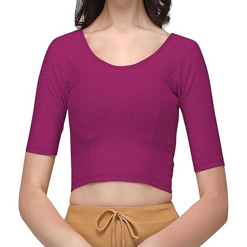 Stylesindia Women's Cotton Lycra Stretchable Crop Top | Half Sleeve Dry Fit Gym Shirt | Athletic Workout Tee | Yoga, Running, Fitness Sports Top | Versatile Sari Blouse