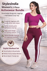 Women’s 2-Piece Activewear Set – High Waist Stretchable Leggings with Side Stripe & Half Sleeve Crop Top | Gym, Yoga, Athleisure Outfit