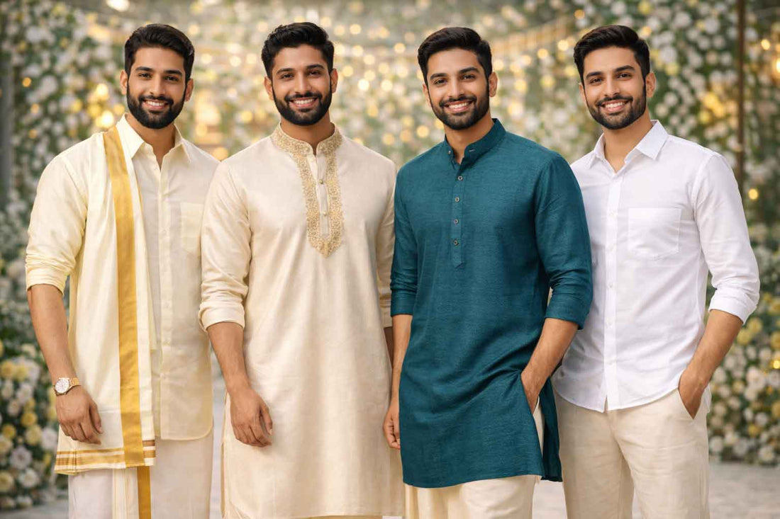 Explore timeless men’s ethnic wear featuring dhotis, kurtas, angavastrams and classic essentials. Crafted with premium fabrics for comfort and tradition, perfect for daily wear, festivals, weddings and cultural celebrations worldwide.