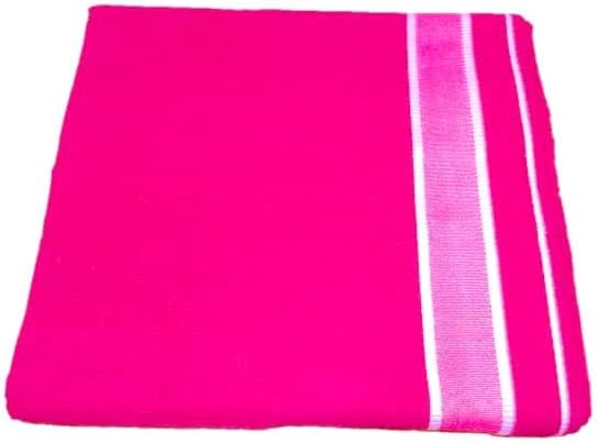 Stylesindia Men's Cotton Colored Dhoti with Fancy Border Kerala-style Veshti Mundu Kaili Lungi 2.0 Mtrs (Rani Pink)