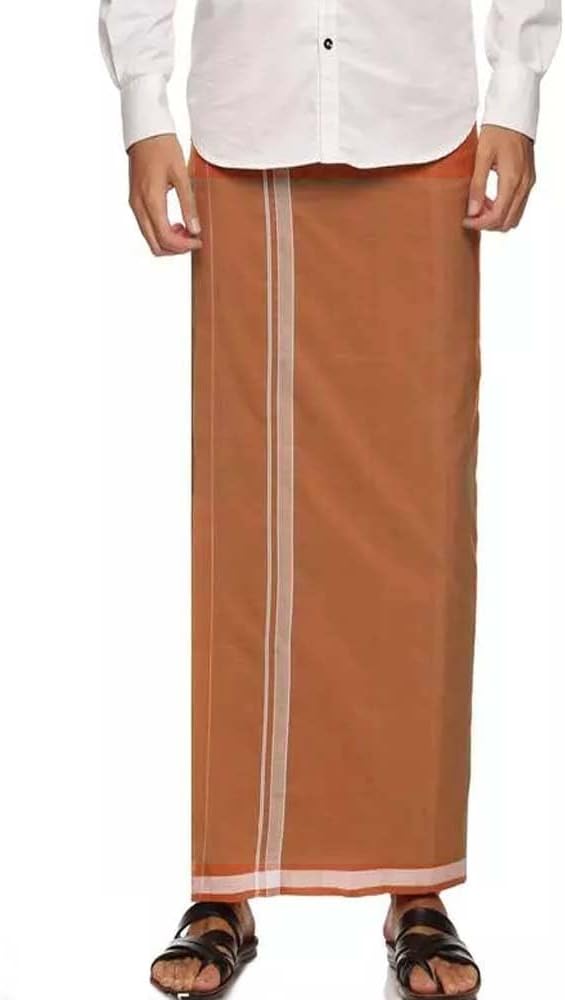 Stylesindia Men's Cotton Colored Dhoti with Fancy Border Kerala-style Veshti Mundu Kaili Lungi 2.0 Mtrs (Brown)