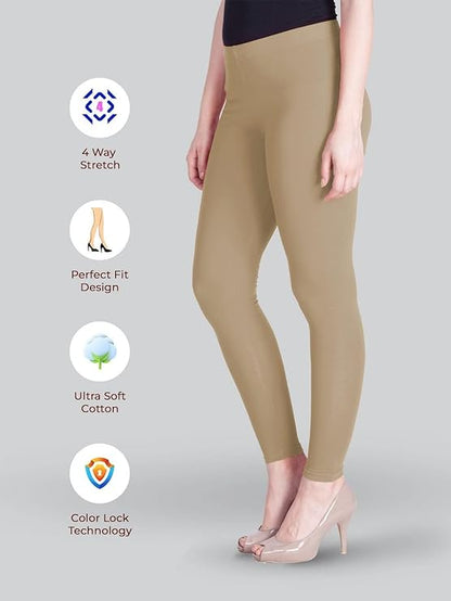 Stylesindia Women Leggings Breathable Women Wear Versatile Tights for Women Elastic Waistband Comfort Lady Leggings (Cotton, Beige)