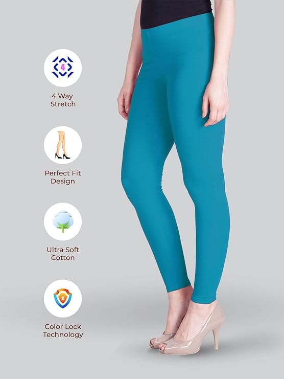 Stylesindia Women Leggings Breathable Women Wear Versatile Tights for Women Elastic Waistband Comfort Lady Leggings (Cotton, Turquoise)