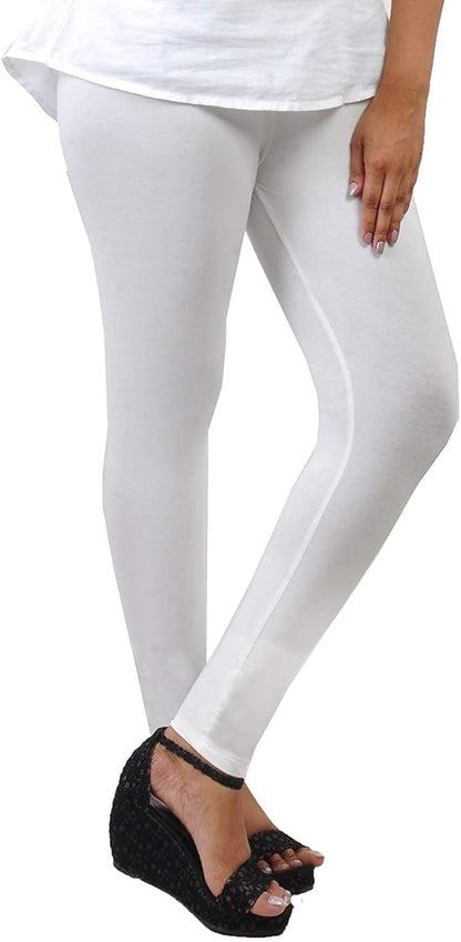 Stylesindia Women Leggings Breathable Women Wear Versatile Tights for Women Elastic Waistband Comfort Lady Leggings (Cotton, White)