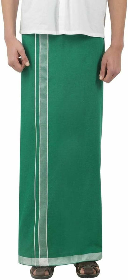 Stylesindia Men's Cotton Colored Dhoti with Fancy Border Kerala-style Veshti Mundu Kaili Lungi 2.0 Mtrs (Green)