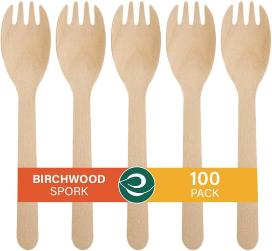 nalAmudhu Disposable Eco Friendly Wooden 16 cm Spork Dual Purpose 2 in 1 Spoon Fork (Wood, Pack of 100)