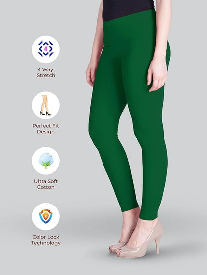 Stylesindia Women Leggings Breathable Women Wear Versatile Tights for Women Elastic Waistband Comfort Lady Leggings (Cotton, Leaf Green)