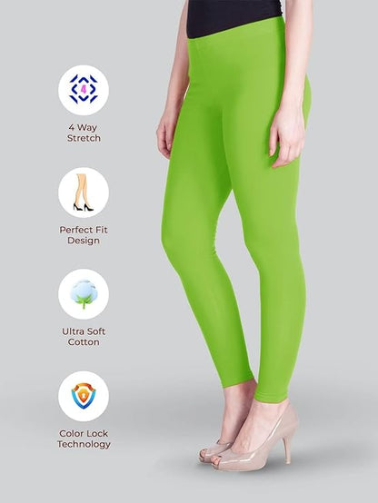 Stylesindia Women Leggings Breathable Women Wear Versatile Tights for Women Elastic Waistband Comfort Lady Leggings (Cotton, Apple Green)